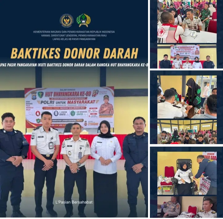 Lapas Pasir Pangarayan Ikuti Baktikes Donor Darah dalam rangka HUT Bhayangkara ke-80